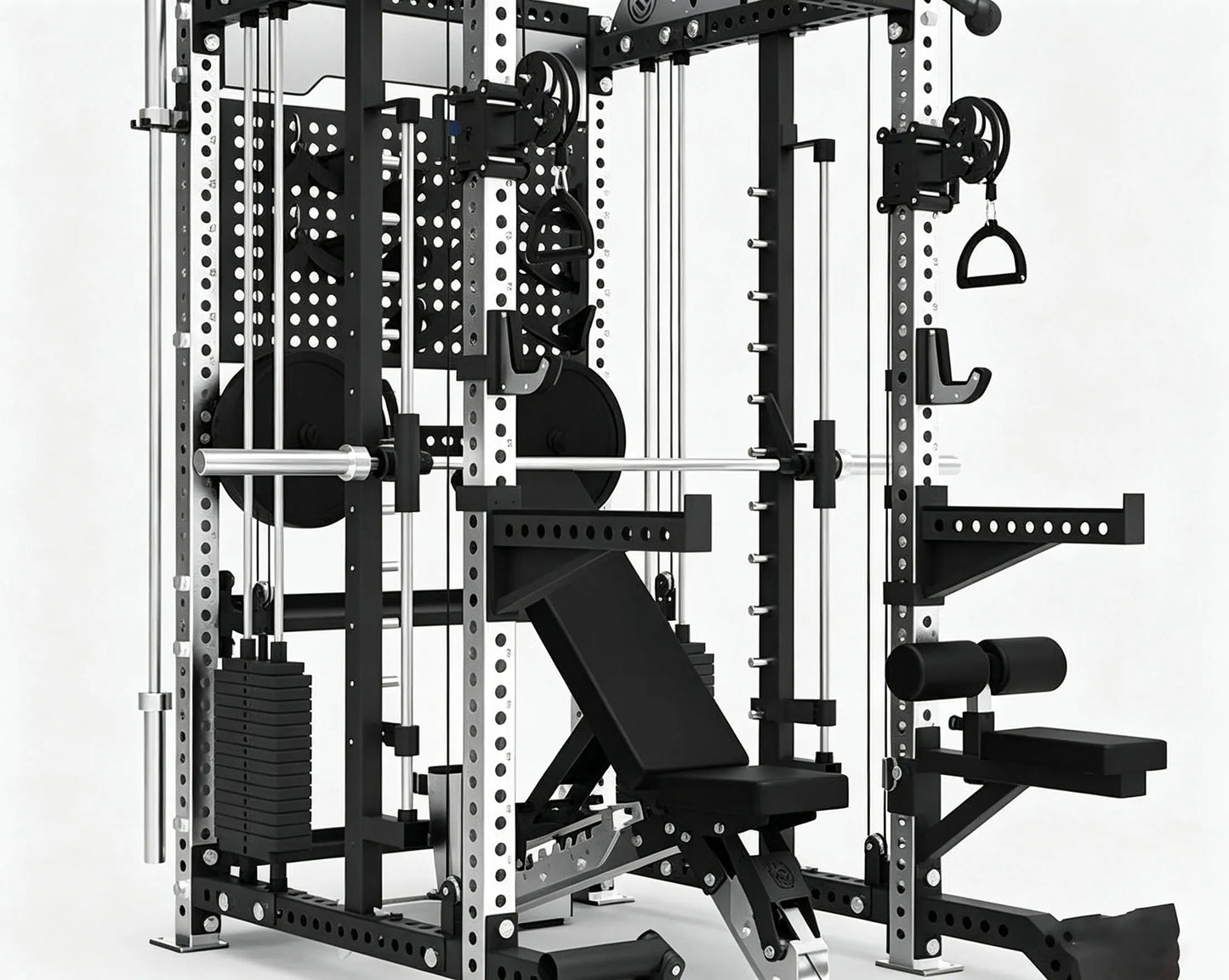 Pin Loaded Smith Machine Multi Function Squat Rack Commercial Home Gym Strength Training Equipment with Cable System & Pec Fly