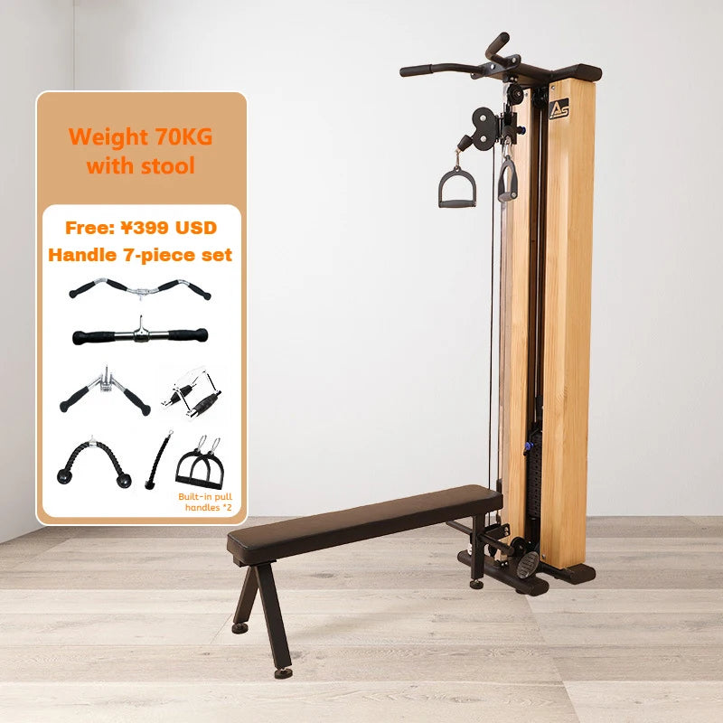 Wall Mounted Cable Pulley Machine with Pull Up Bar, Lat Pulldown Bench, Home Gym Strength Training Equipment