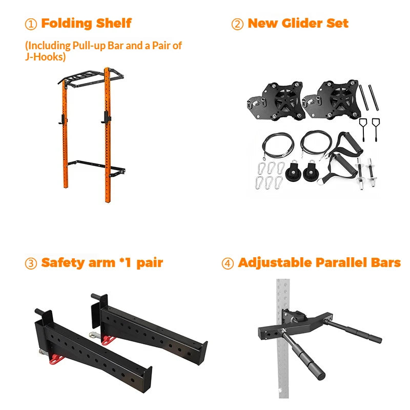 Foldable Wall Mounted Squat Rack with Pull Up Bar, Adjustable Steel Home Gym Power Rack Space Saving Weight Lifting Station
