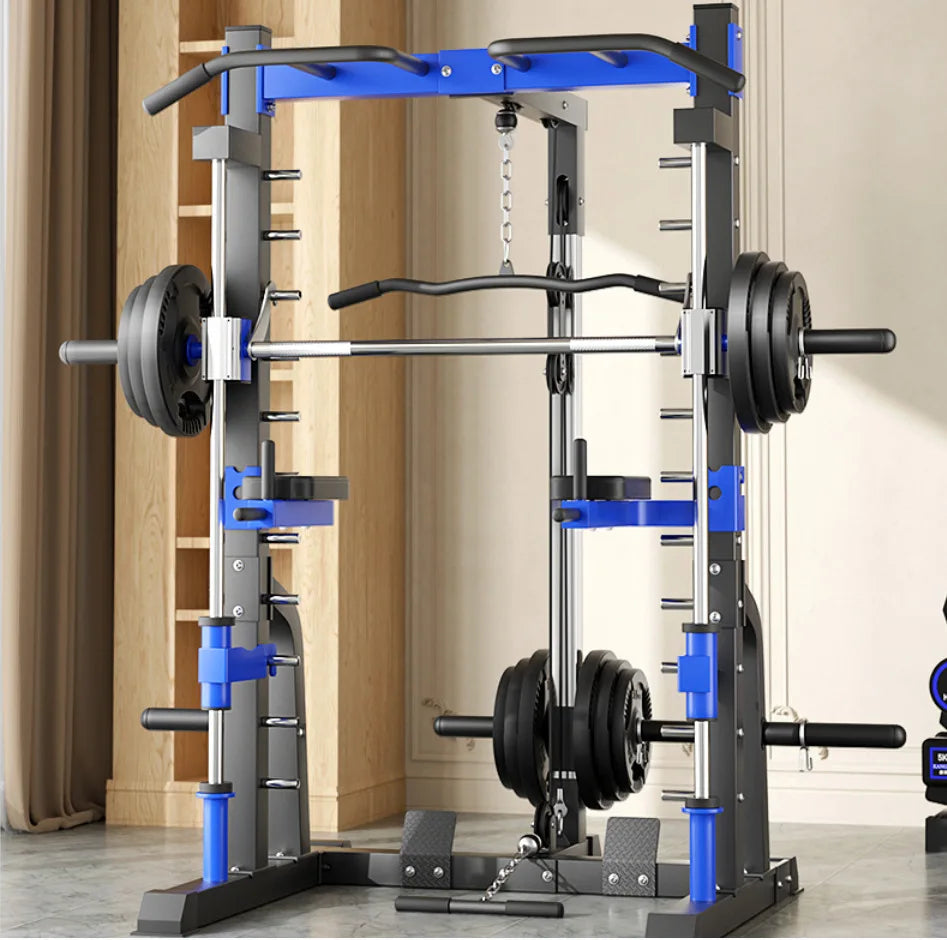 Multi-Function Smith Machine with Cable Crossover, Home Gym Power Rack with Pull-Up Bar & Lat Pulldown, Total Muscle Training St