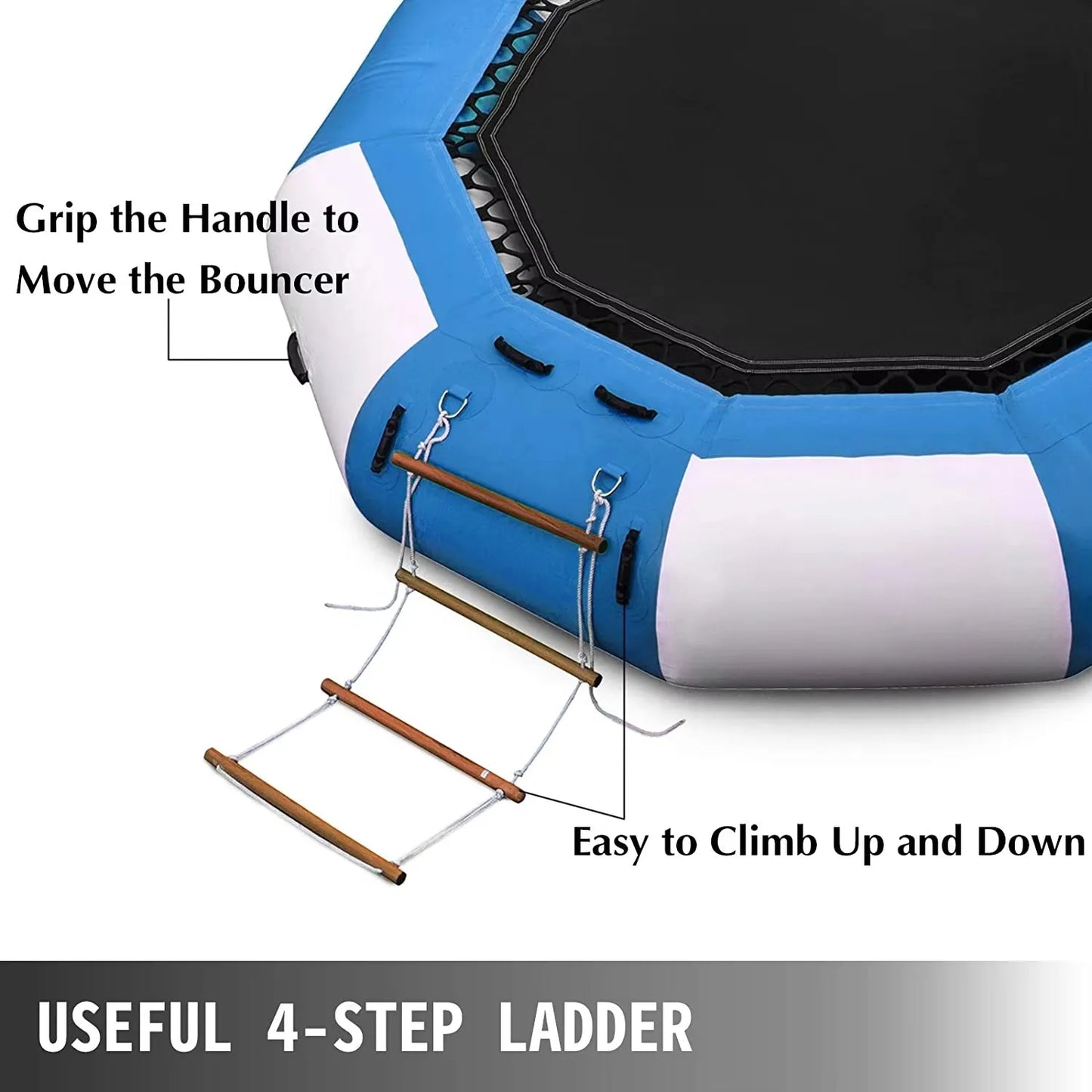 Inflatable Water Trampoline, Large Floating Water Bouncer with Ladder, Outdoor Lake Ocean Water Sport Trampoline for Adults Kids