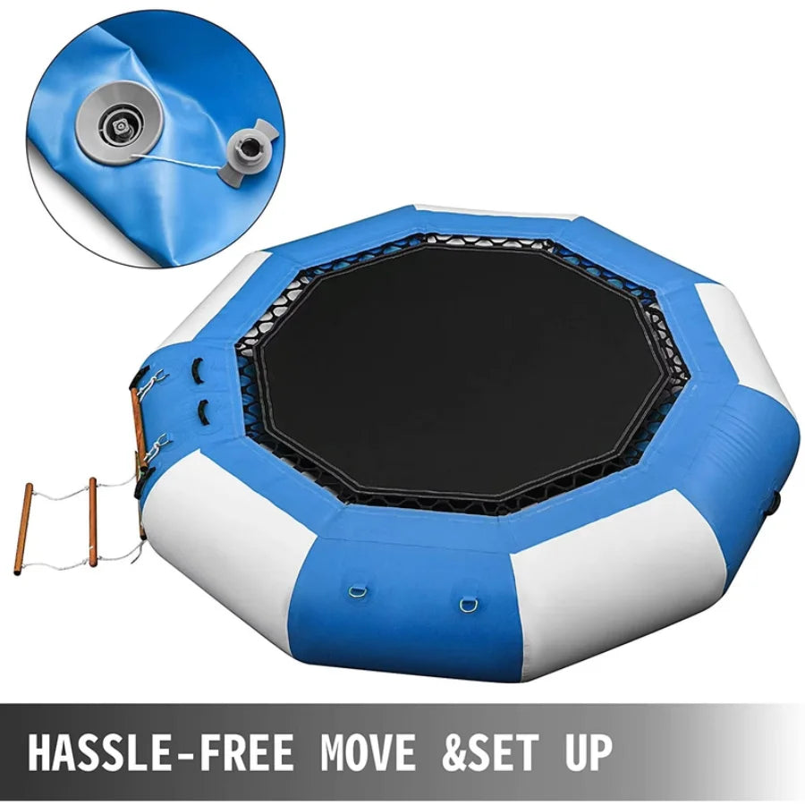Inflatable Water Trampoline, Large Floating Water Bouncer with Ladder, Outdoor Lake Ocean Water Sport Trampoline for Adults Kids