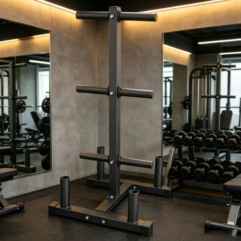 Weight Plate & Barbell Storage Rack, Multi-Function Gym Organizer Stand with Bar Holders and Plate Pegs, Heavy Duty Stee