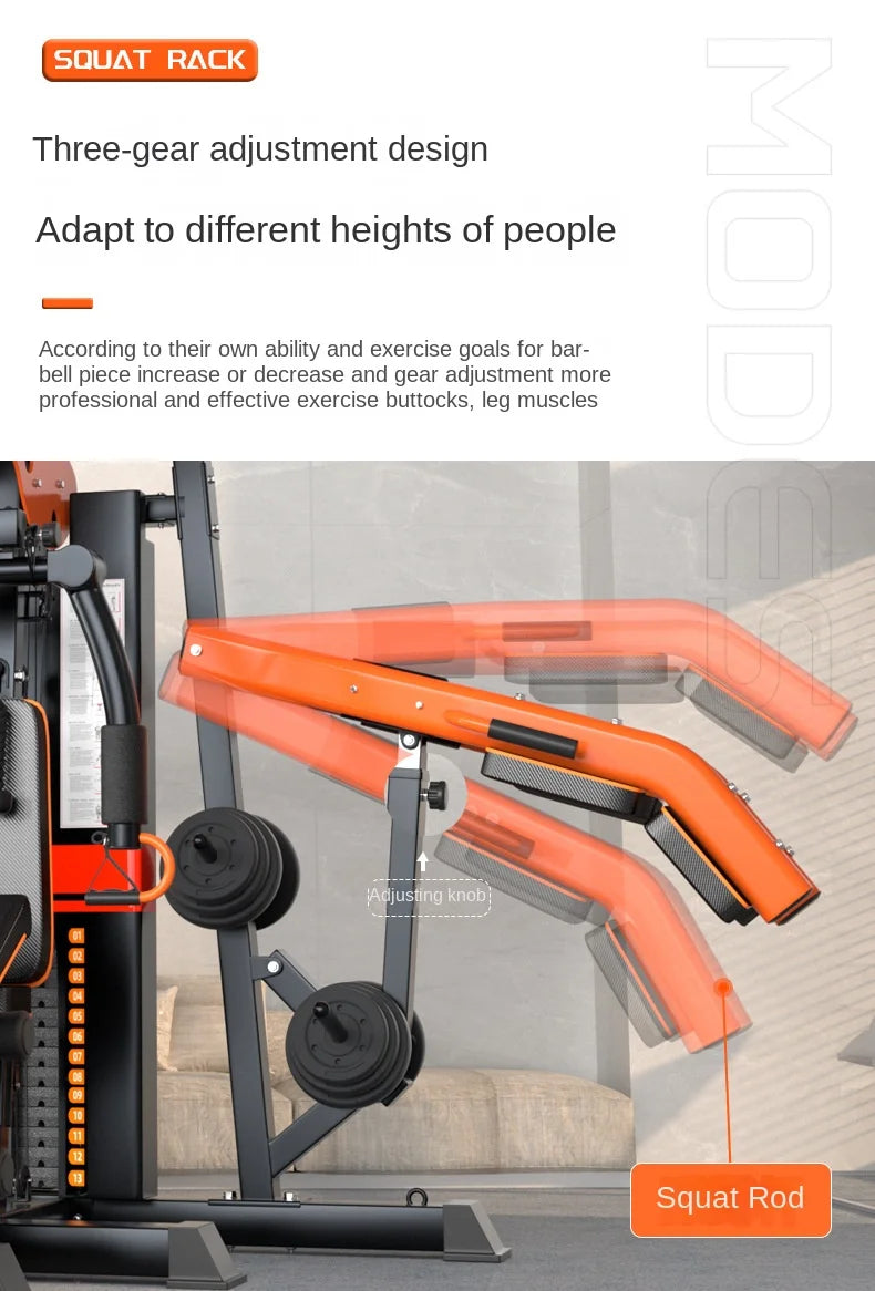 Heavy Duty 3 Station Functional Trainer Power Rack Cable Crossover Squat Rack Gym Machine