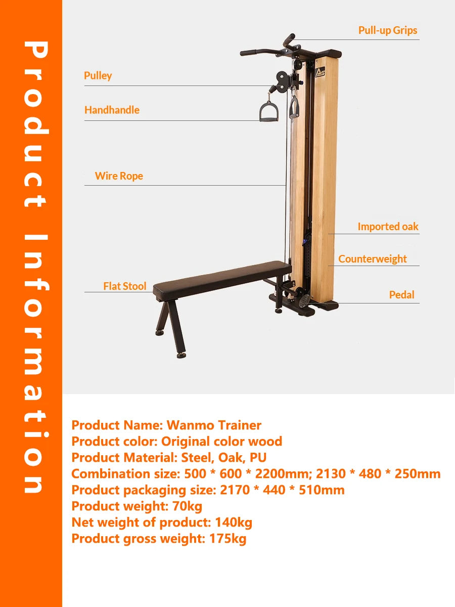 Wall Mounted Cable Pulley Machine with Pull Up Bar, Lat Pulldown Bench, Home Gym Strength Training Equipment