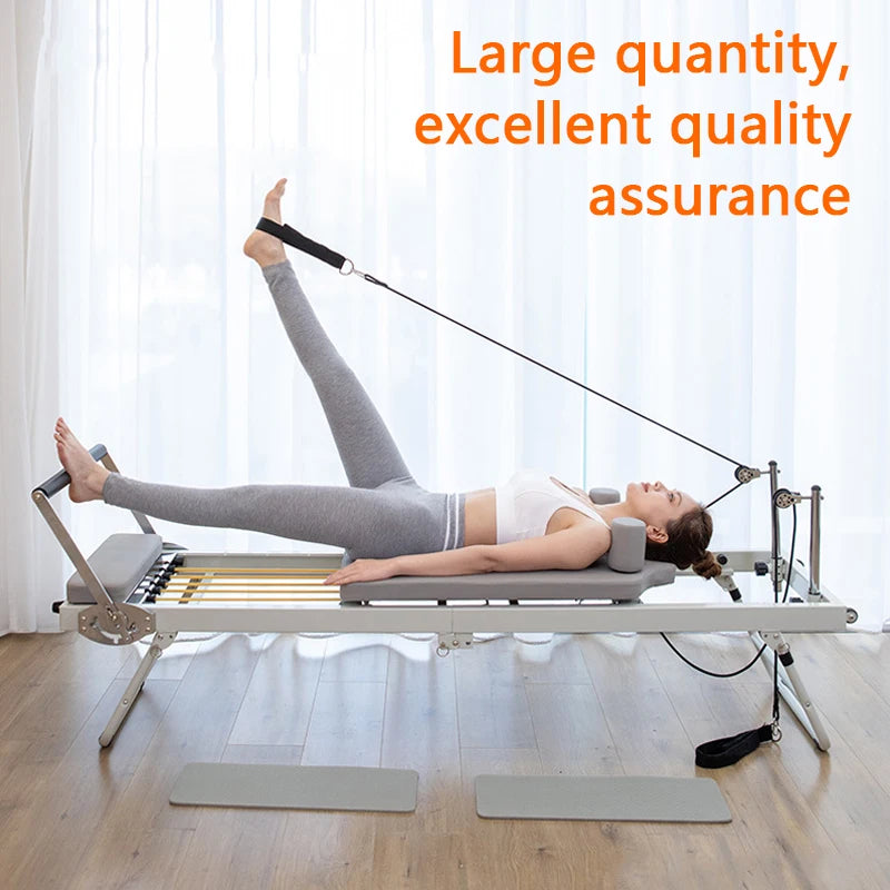 Foldable Pilates Reformer Machine Home Gym Yoga Bed with Adjustable Springs Resistance Bands Core Training Equipment