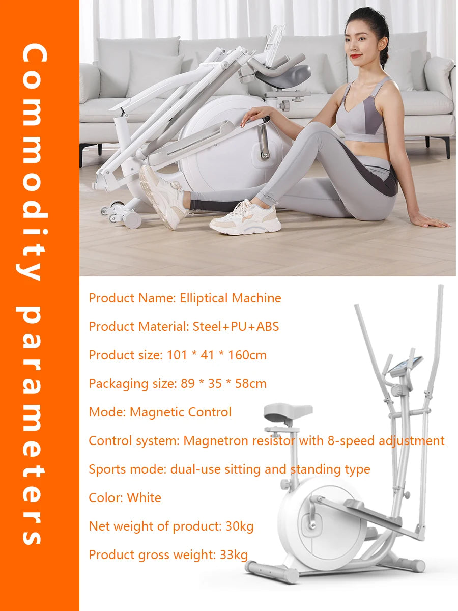 2 in 1 Elliptical Exercise Bike Foldable Cardio Trainer Indoor Fitness Machine with LCD Monitor for Home Gym