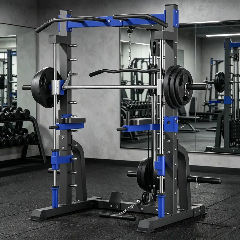 Multi-Function Smith Machine with Cable Crossover, Home Gym Power Rack with Pull-Up Bar & Lat Pulldown, Total Muscle Training St