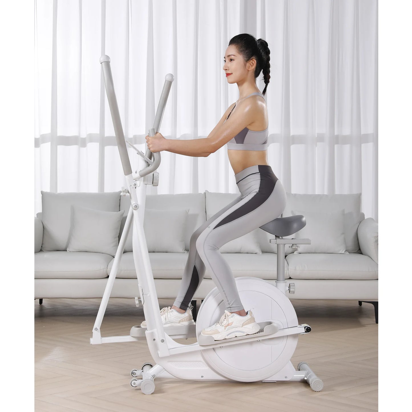 Home Use Elliptical Machine with LCD Monitor, Compact Magnetic Cross Trainer for Cardio Fitness Training