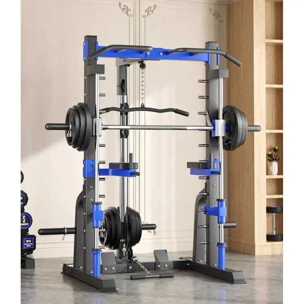 Multi-Function Smith Machine with Cable Crossover, Home Gym Power Rack with Pull-Up Bar & Lat Pulldown, Total Muscle Training St