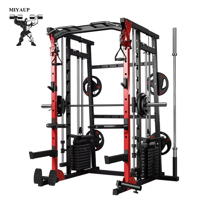 Multi-Function Smith Machine with Cable Crossover, All-in-One Home Gym Power Rack for Full Body Training