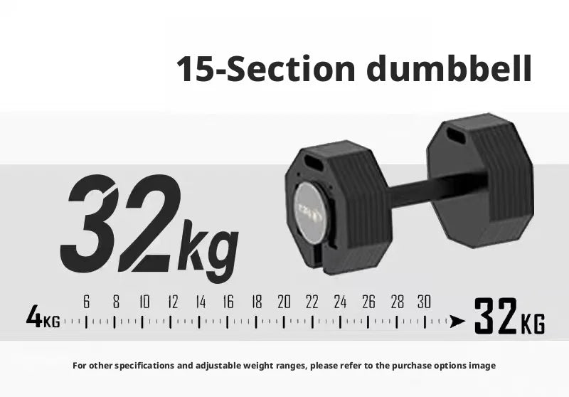 Single octagonal 1kg incrementing all-steel detachable dumbbell, adjustable, space-saving.