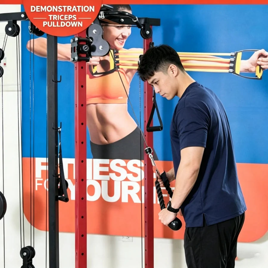 Multi-Functional Cable Crossover Machine, Home Gym Functional Trainer with Adjustable Pulley