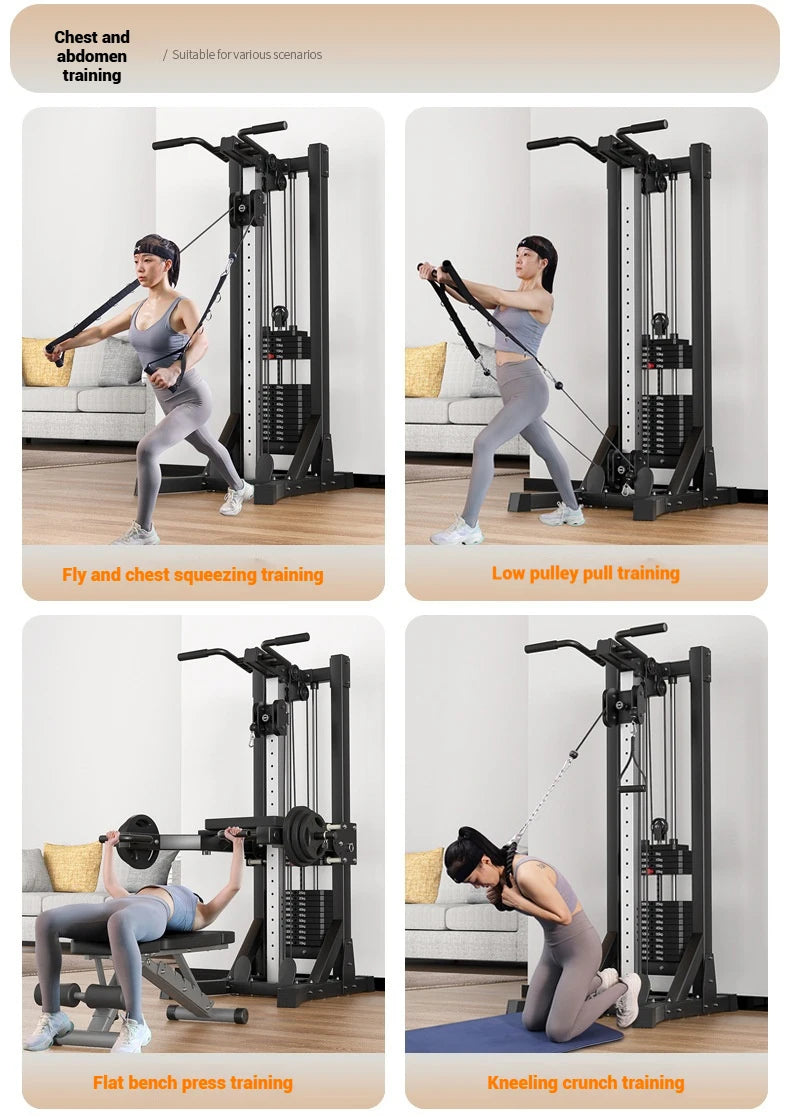Compact Home Gym Cable Machine with Weight Stack Pull Up Bar Foldable Chest Fly Arm Lat Pulldown Strength Training Equipment