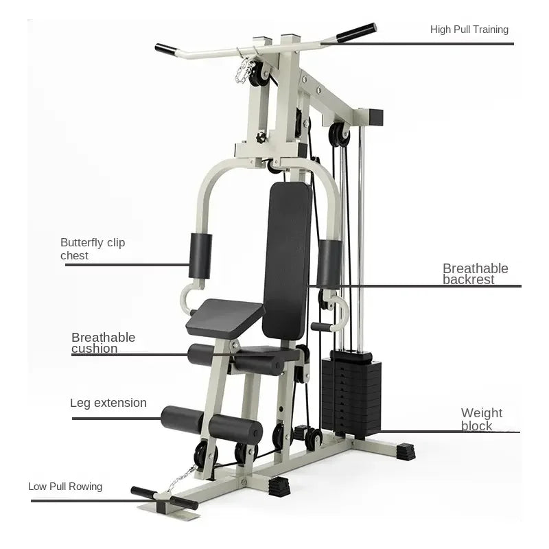 Multi-Function Home Gym Station, Single Station Full Body Workout Machine with Weight Stack, Strength Training Equipment for Che