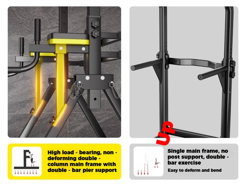 Foldable Free Standing Pull Up Bar Station, Multi-Function Home Gym Dip Station, Adjustable Height Chin Up Bar for Adults Kids