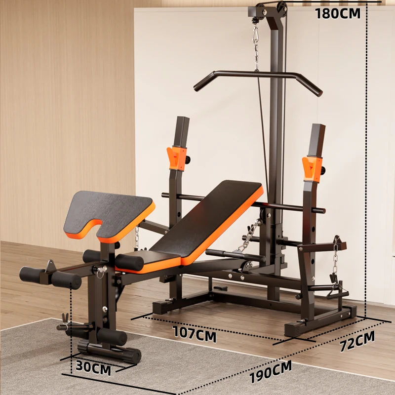 10-in-1 Multifunctional Home Gym Weight Bench Set with Squat Rack Lat Pulldown Preacher Curl Bench Press Station