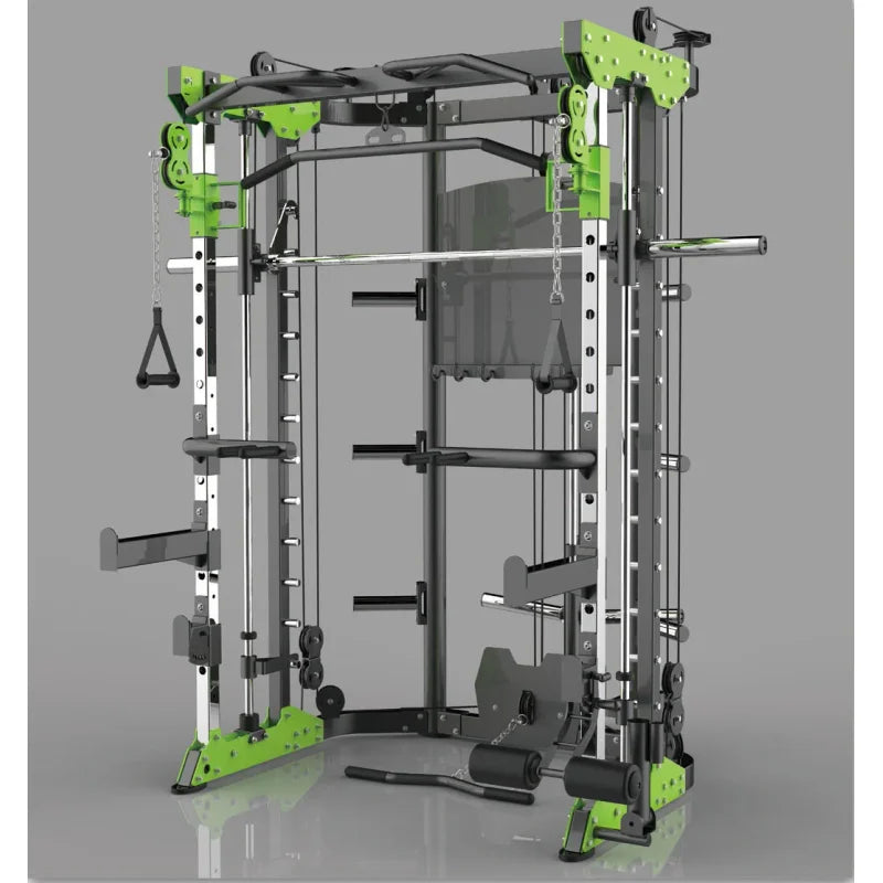 Multifunctional All-in-One Smith Machine Cable Crossover Trainer, Heavy Duty Full Body Strength Training Gym Equipment with Weig