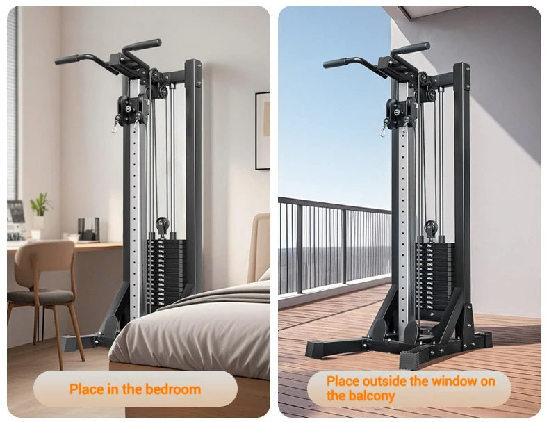 Compact Home Gym Cable Machine with Weight Stack Pull Up Bar Foldable Chest Fly Arm Lat Pulldown Strength Training Equipment