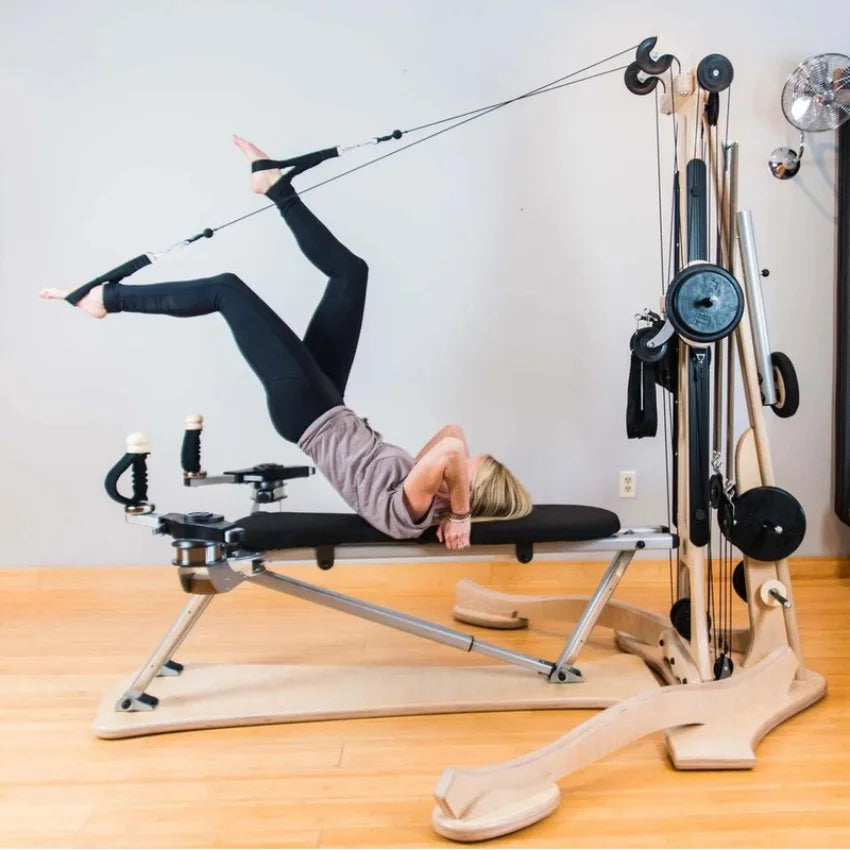 Professional Pilates Reformer Machine with Tower, Wooden Gyrotonic Trainer for Core Strength & Flexibility Training
