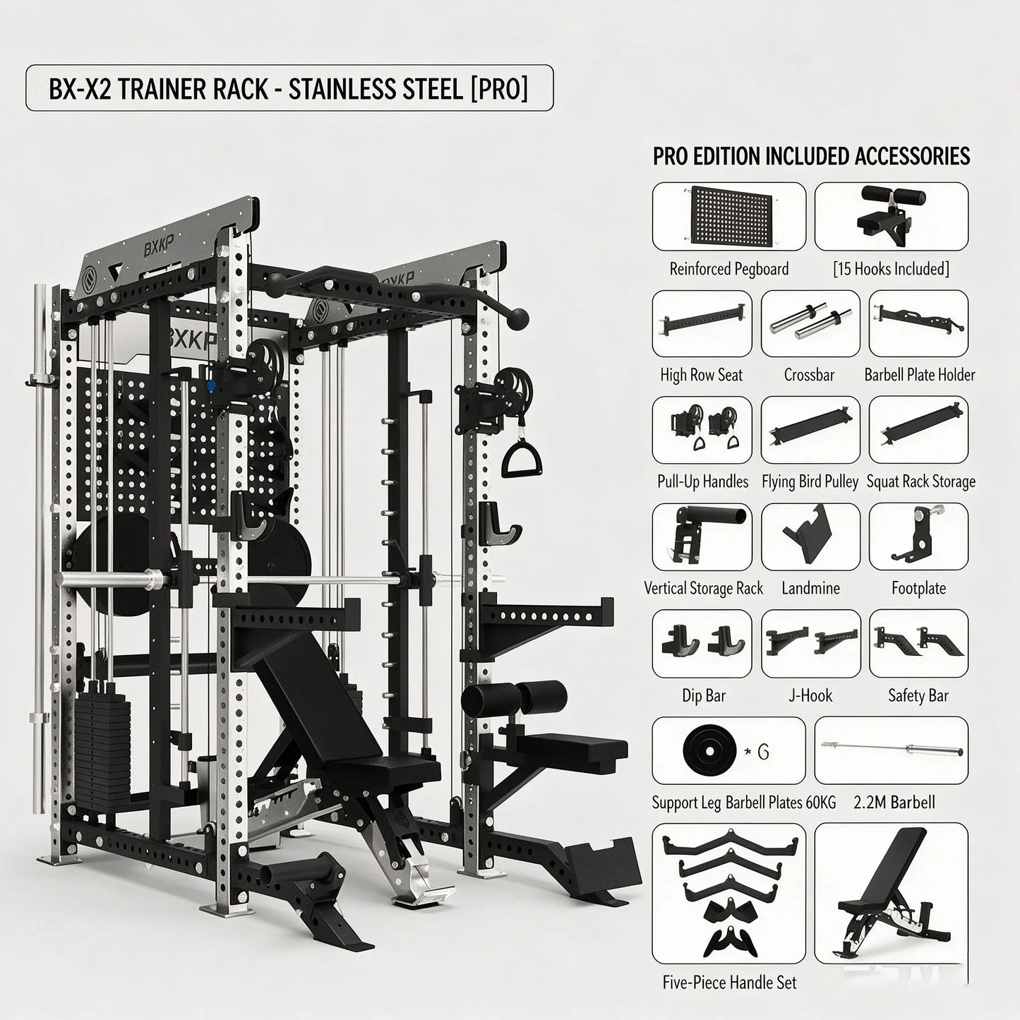 Pin Loaded Smith Machine Multi Function Squat Rack Commercial Home Gym Strength Training Equipment with Cable System & Pec Fly