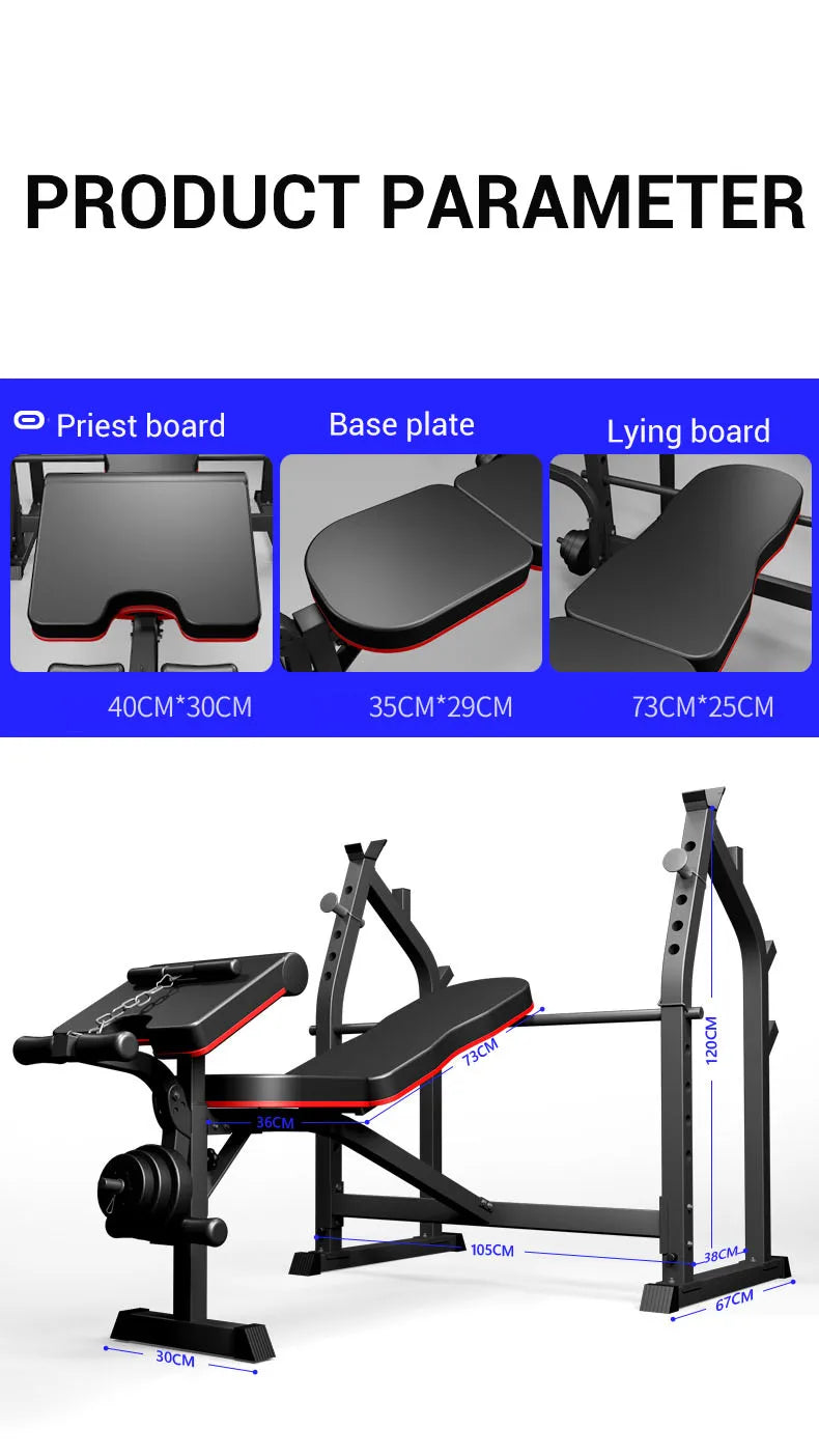 Multifunctional Weight Bench Press Station with Lat Pulldown - All-in-One Home Gym Equipment for Full Body Strength Training