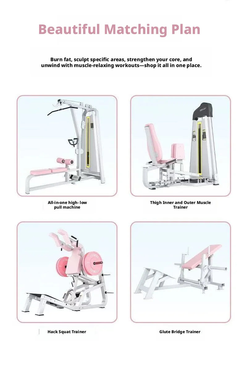Women Body Shaping Gym Equipment Combo | Hack Squat, Hip Thrust, Leg Abductor Adductor, Lat Pulldown Trainer