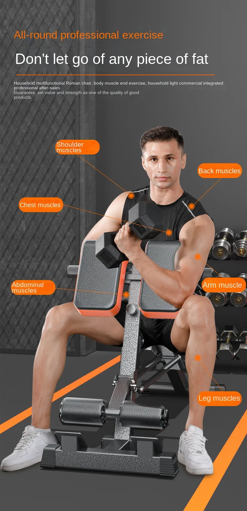 Adjustable Roman Chair Hyperextension Bench Back Extension Abdominal Core Trainer Home Gym Fitness Equipment