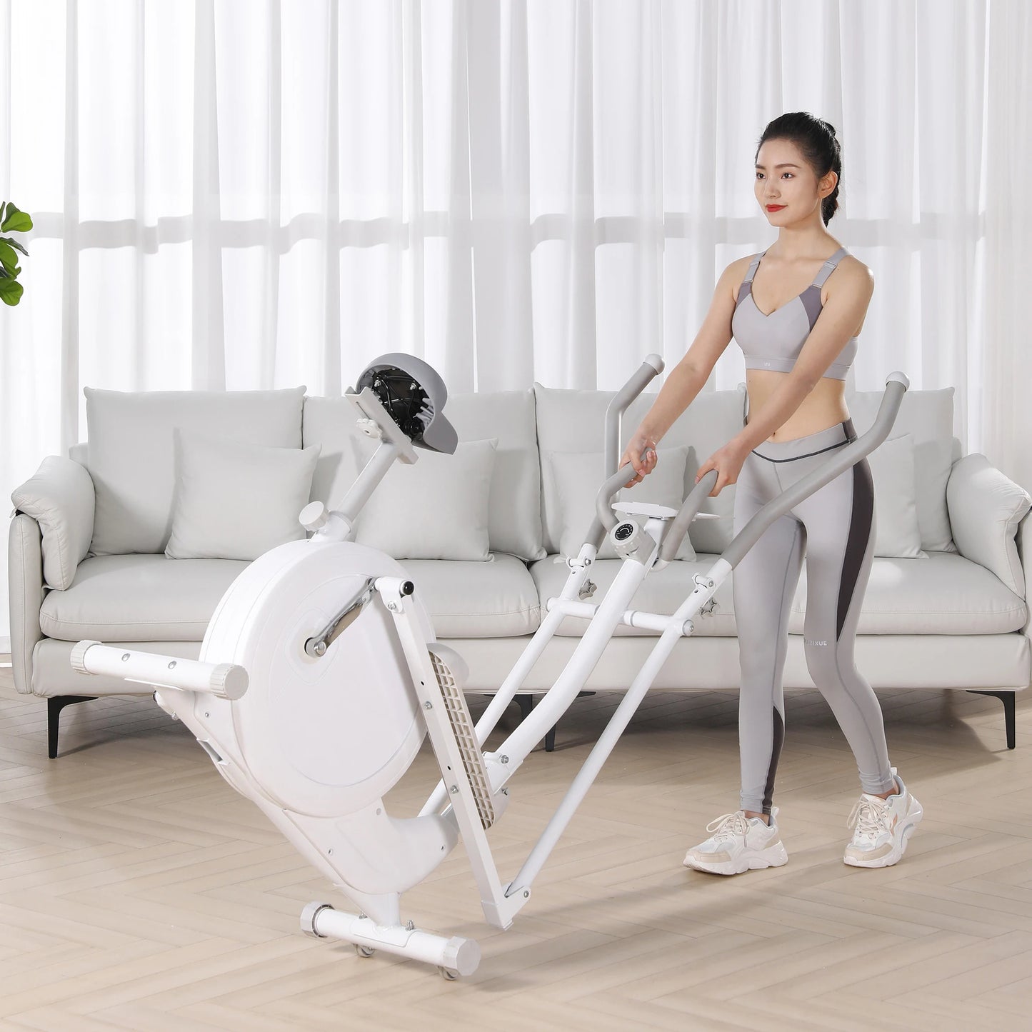2 in 1 Elliptical Exercise Bike Foldable Cardio Trainer Indoor Fitness Machine with LCD Monitor for Home Gym