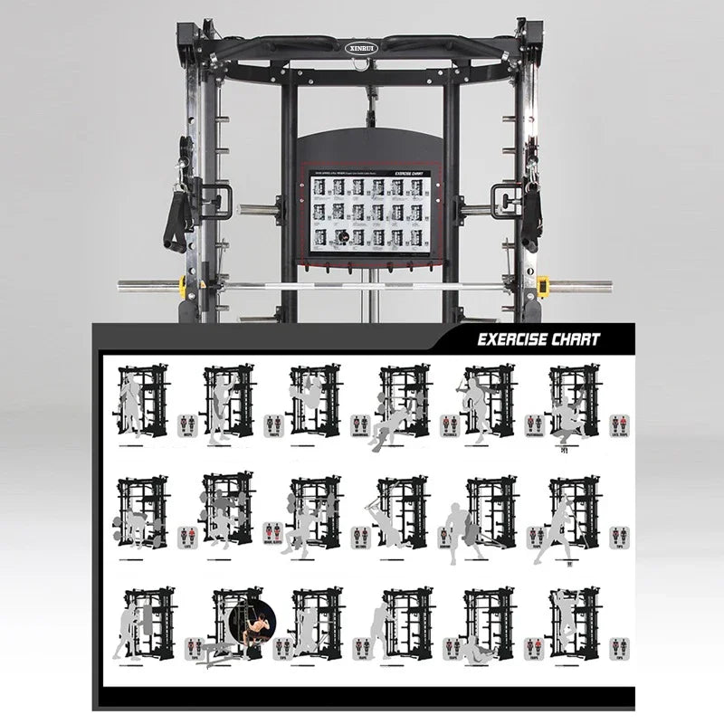 Multifunctional All-in-One Smith Machine Cable Crossover Trainer, Heavy Duty Full Body Strength Training Gym Equipment with Weig