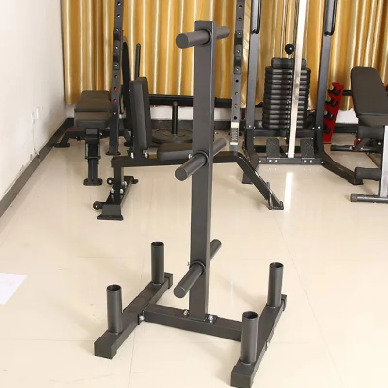 Weight Plate & Barbell Storage Rack, Multi-Function Gym Organizer Stand with Bar Holders and Plate Pegs, Heavy Duty Stee