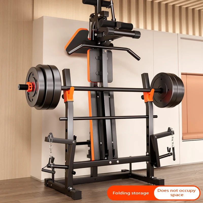 10-in-1 Multifunctional Home Gym Weight Bench Set with Squat Rack Lat Pulldown Preacher Curl Bench Press Station