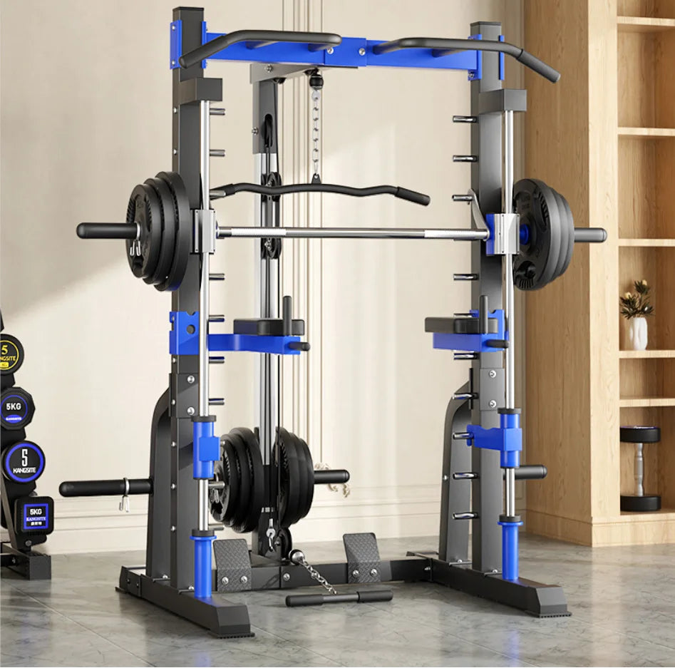 Multi-Function Smith Machine with Cable Crossover, Home Gym Power Rack with Pull-Up Bar & Lat Pulldown, Total Muscle Training St