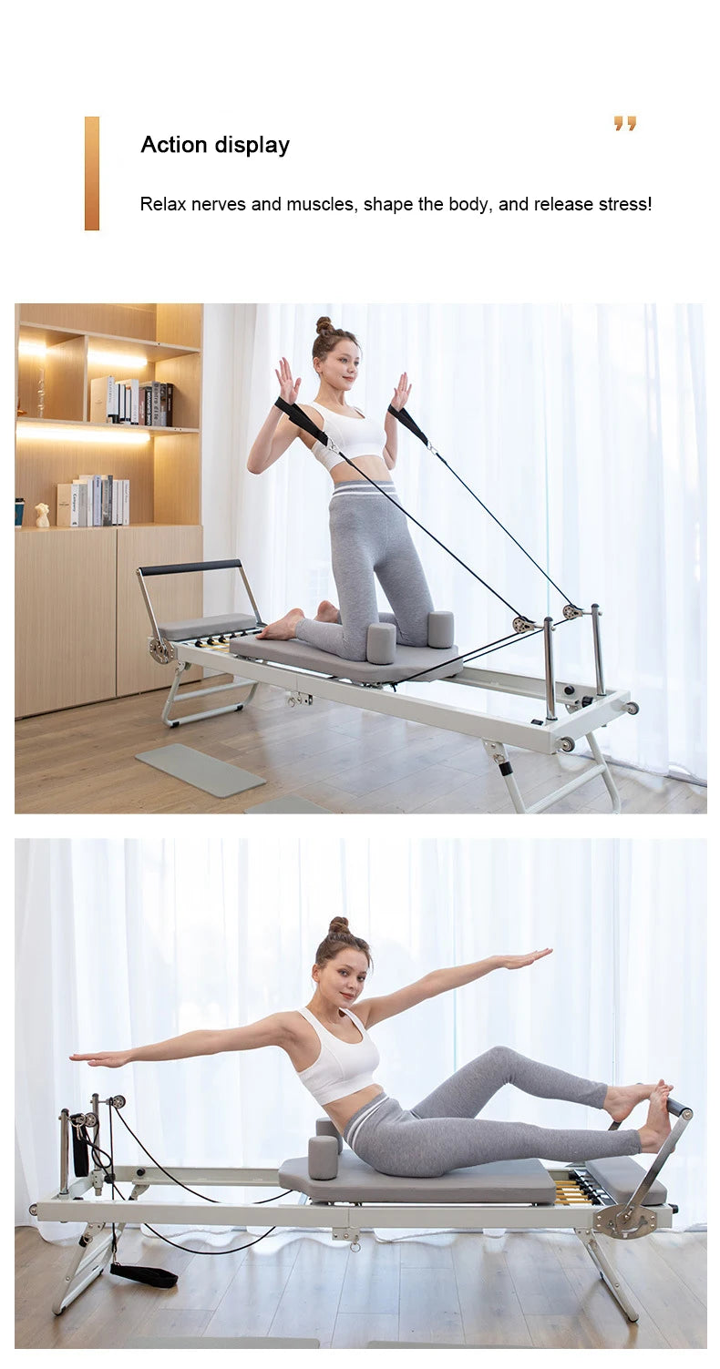 Foldable Pilates Reformer Machine Home Gym Equipment Yoga Bed Resistance Bands Full Body Workout Trainer