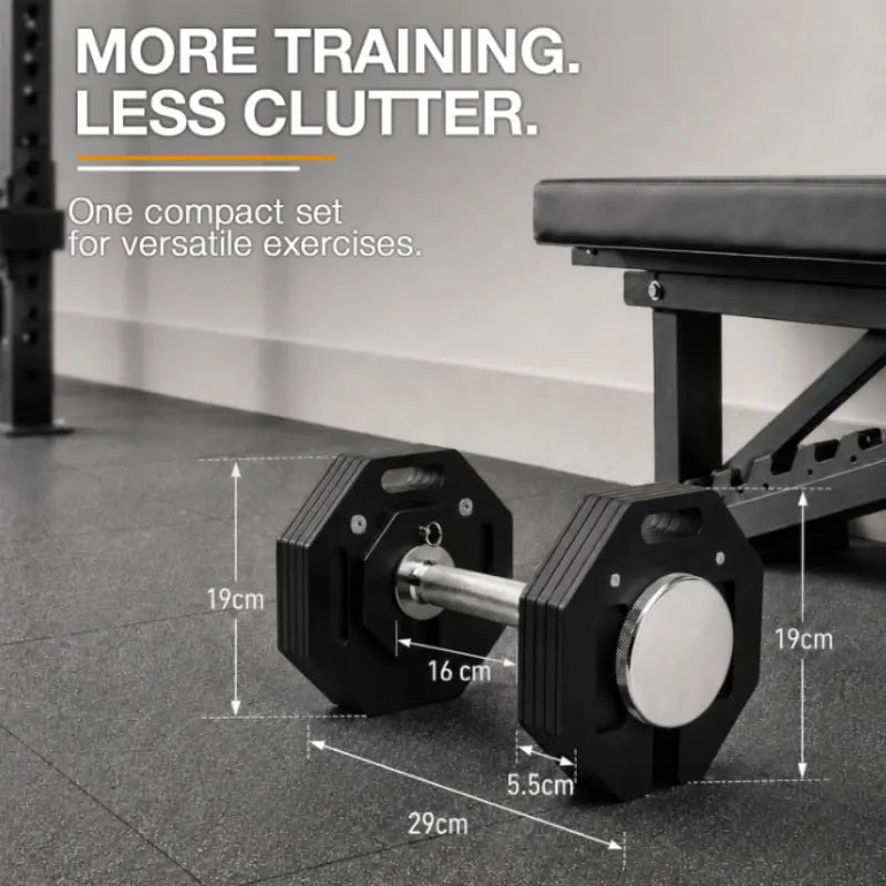 Single octagonal 1kg incrementing all-steel detachable dumbbell, adjustable, space-saving.