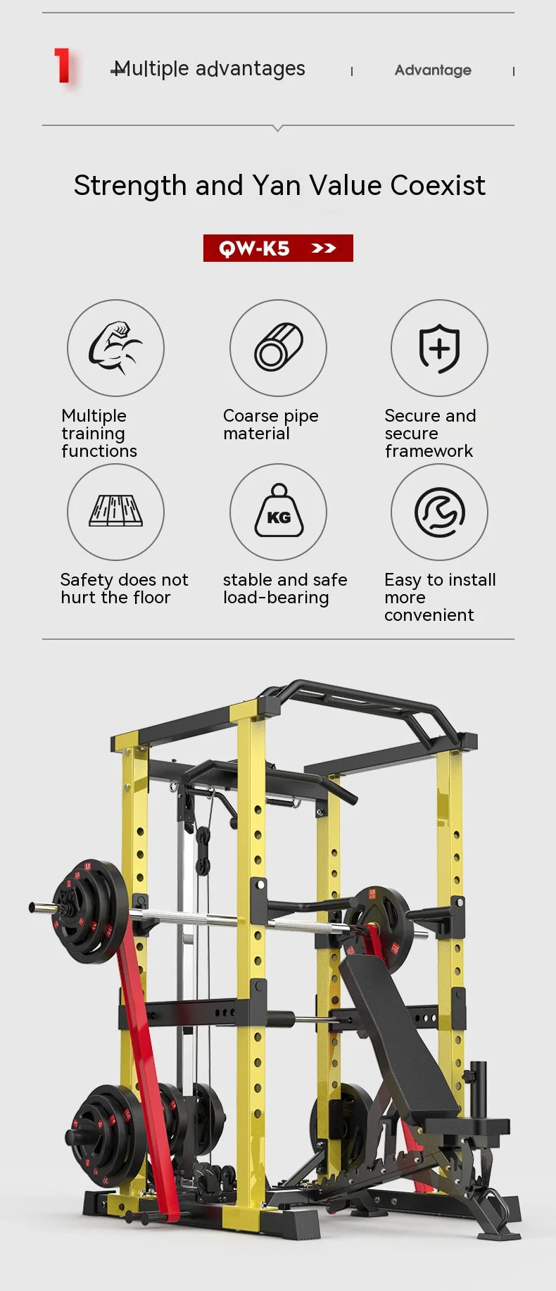 Multifunctional Power Rack with Lat Pulldown - Commercial Grade Home Gym Squat Cage for Weightlifting, Bench Press & Strength Tr