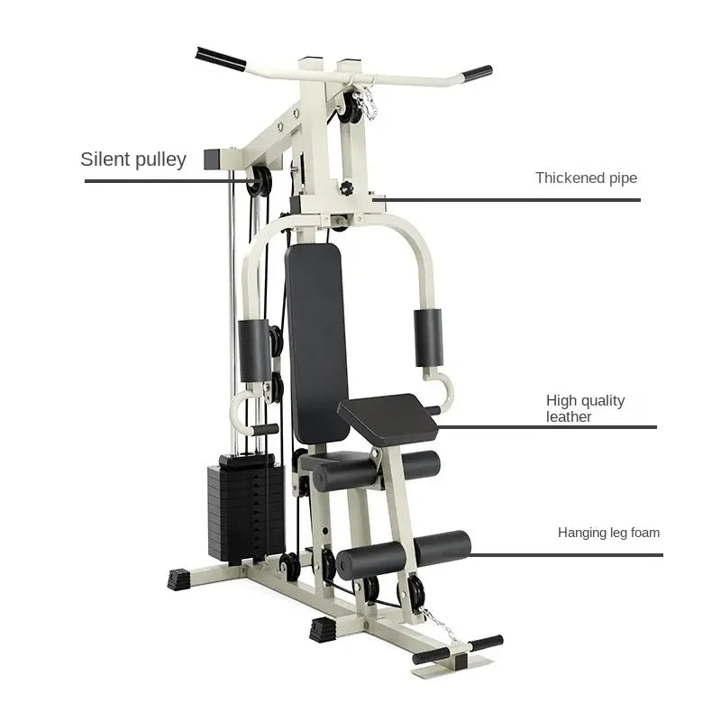 Multi-Function Home Gym Station, Single Station Full Body Workout Machine with Weight Stack, Strength Training Equipment for Che