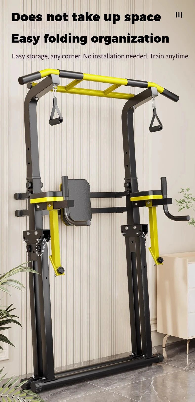 Foldable Free Standing Pull Up Bar Station, Multi-Function Home Gym Dip Station, Adjustable Height Chin Up Bar for Adults Kids