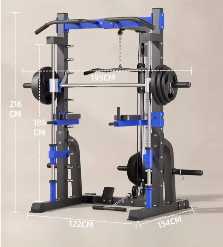 Multi-Function Smith Machine with Cable Crossover, Home Gym Power Rack with Pull-Up Bar & Lat Pulldown, Total Muscle Training St