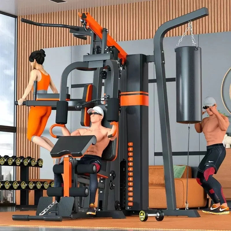 Multi-Function Home Gym Station All-in-One Strength Training Equipment with Punching Bag for Full Body Workout