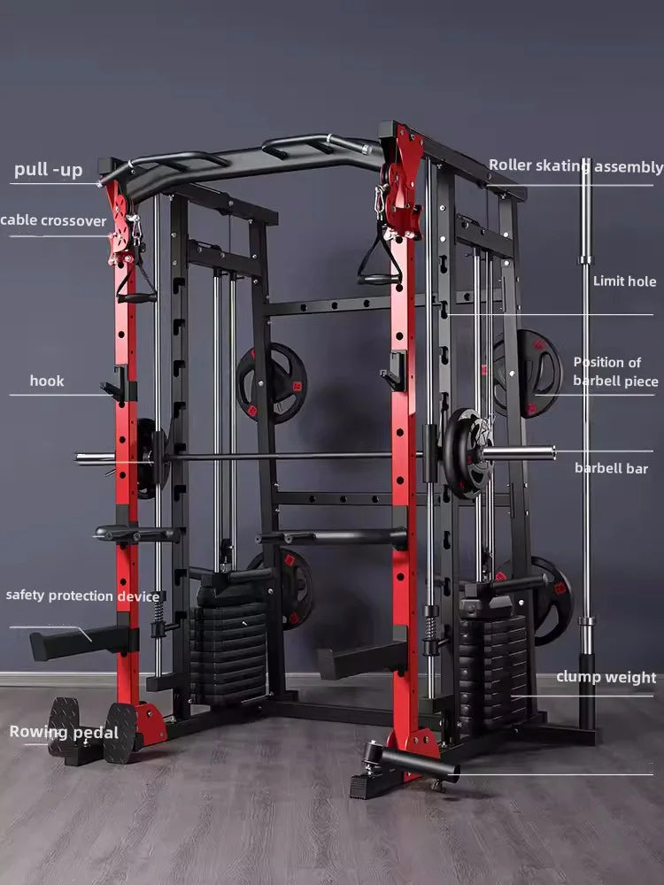 Multi-Function Smith Machine with Cable Crossover, All-in-One Home Gym Power Rack for Full Body Training