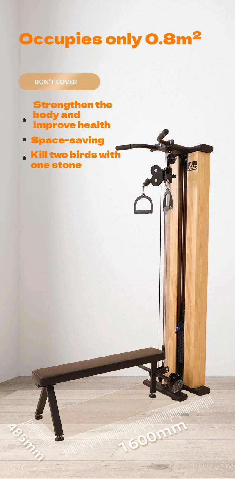 Wall Mounted Cable Pulley Machine with Pull Up Bar, Lat Pulldown Bench, Home Gym Strength Training Equipment