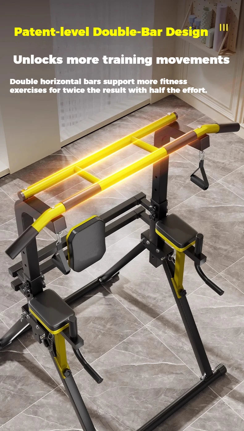 Foldable Free Standing Pull Up Bar Station, Multi-Function Home Gym Dip Station, Adjustable Height Chin Up Bar for Adults Kids
