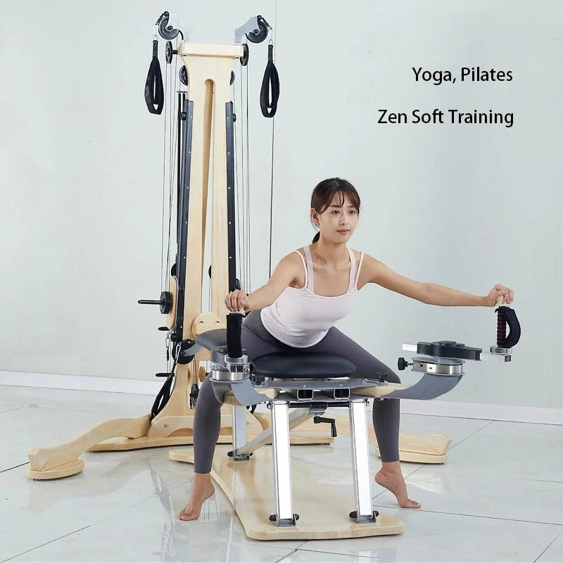 Wooden Pilates Reformer with Tower Gym Equipment for Yoga Studio Home Core Training Fitness Machine
