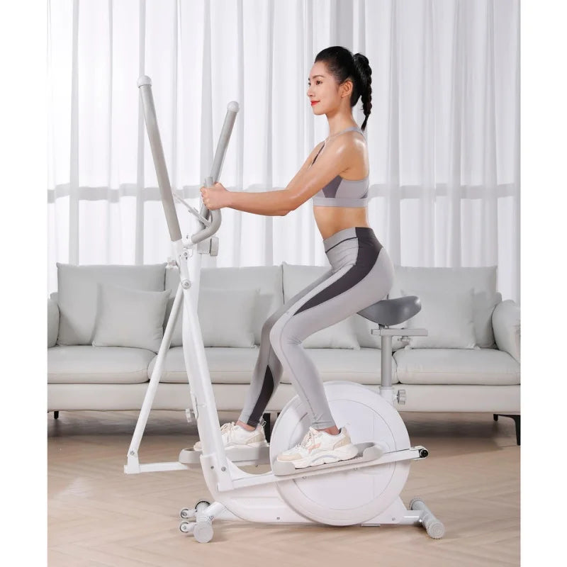 Home Use Elliptical Machine with LCD Monitor, Compact Magnetic Cross Trainer for Cardio Fitness Training
