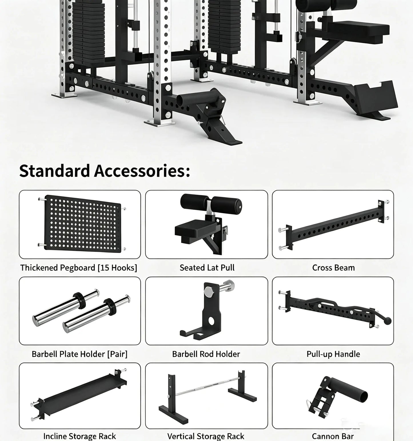 Pin Loaded Smith Machine Multi Function Squat Rack Commercial Home Gym Strength Training Equipment with Cable System & Pec Fly