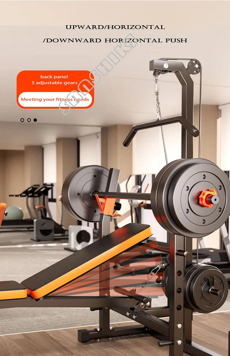 10-in-1 Multifunctional Home Gym Weight Bench Set with Squat Rack Lat Pulldown Preacher Curl Bench Press Station