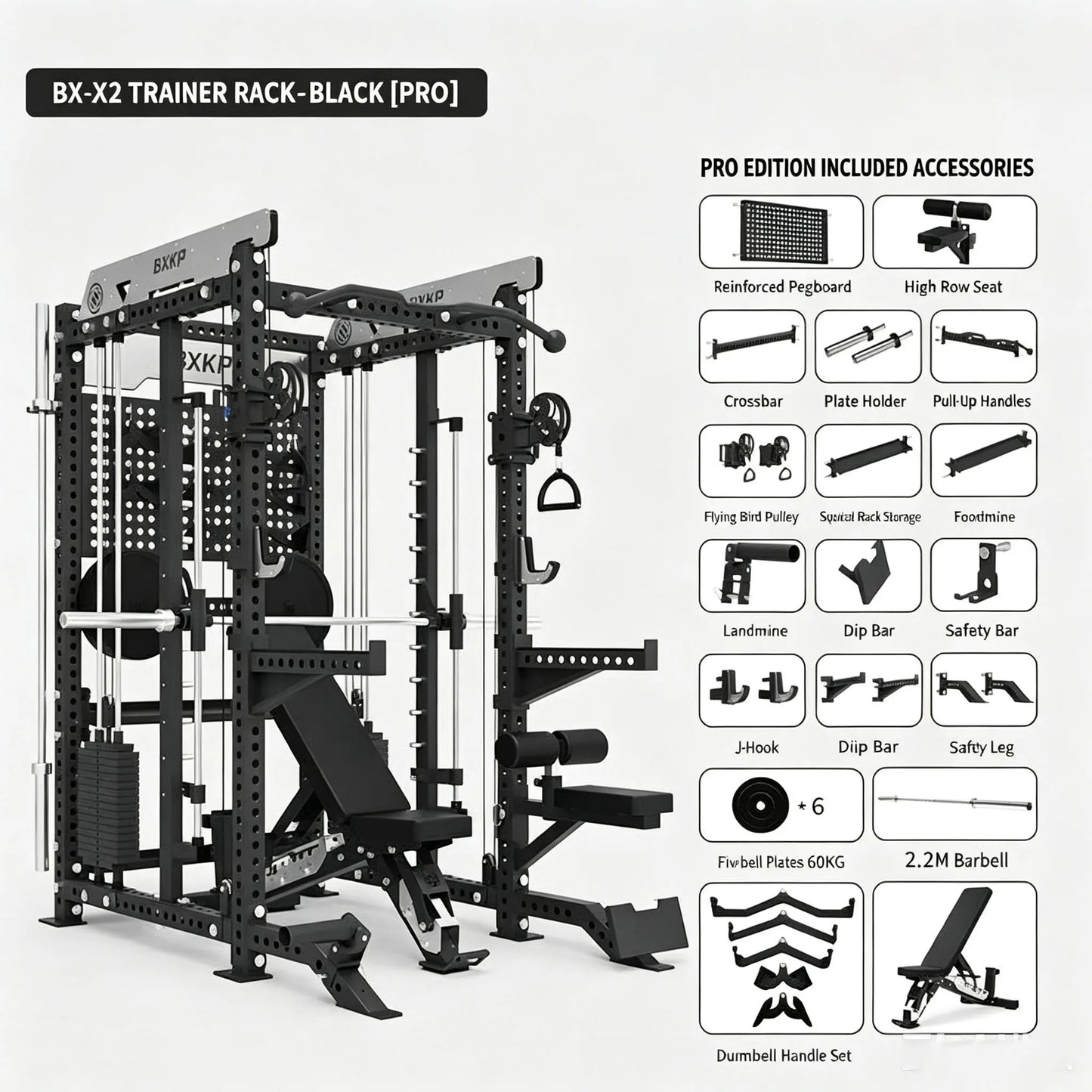 Pin Loaded Smith Machine Multi Function Squat Rack Commercial Home Gym Strength Training Equipment with Cable System & Pec Fly