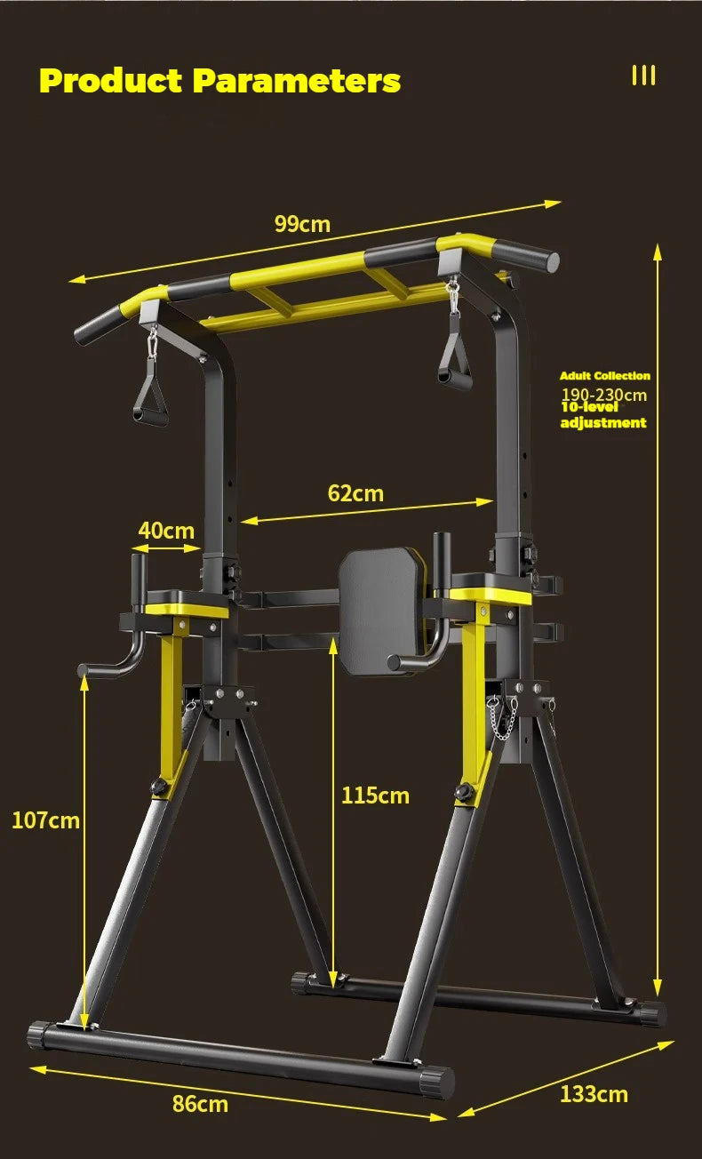 Foldable Free Standing Pull Up Bar Station, Multi-Function Home Gym Dip Station, Adjustable Height Chin Up Bar for Adults Kids