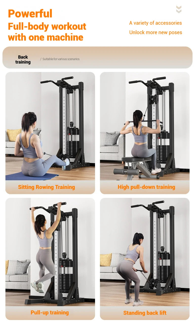 Compact Home Gym Cable Machine with Weight Stack Pull Up Bar Foldable Chest Fly Arm Lat Pulldown Strength Training Equipment